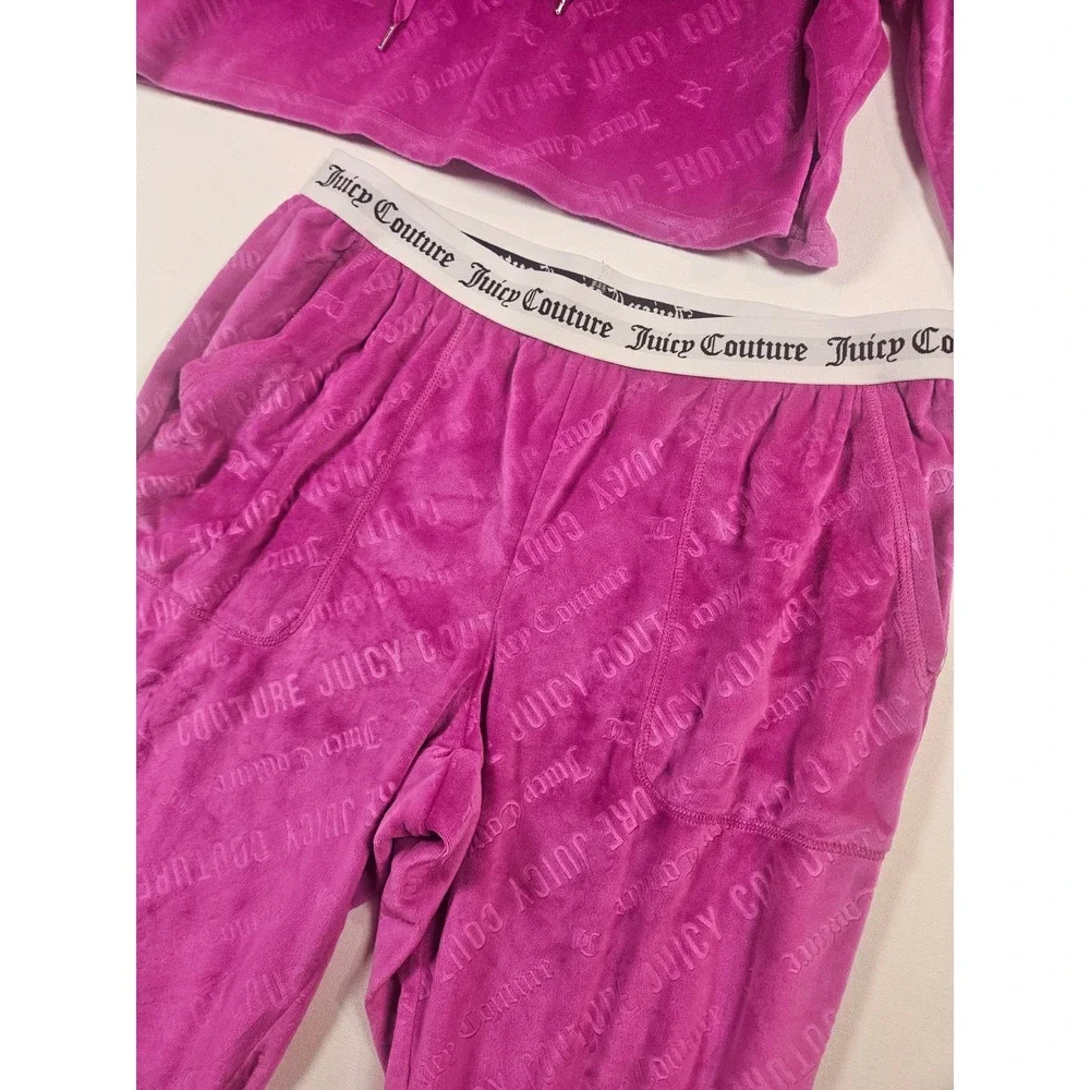 Juicy Couture Tracksuit Women M Purple Velour Y2K Logo Hoodie Jogger Set Lounge